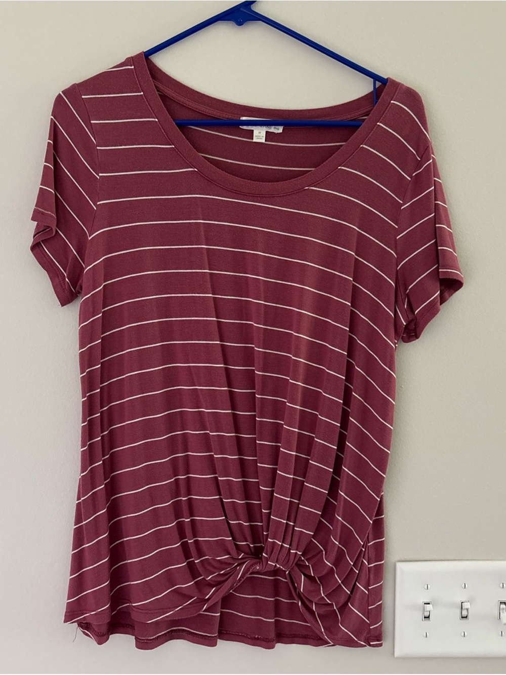 nine britton Mauve Pink and White Striped Twist-Front Short Sleeve Top